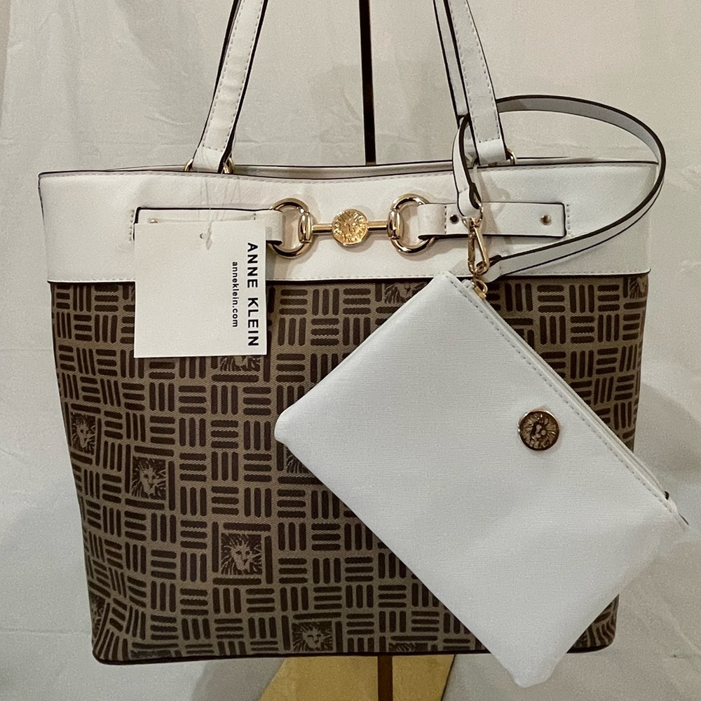 Anne Klein Horsebite white & brown tote. New with tag